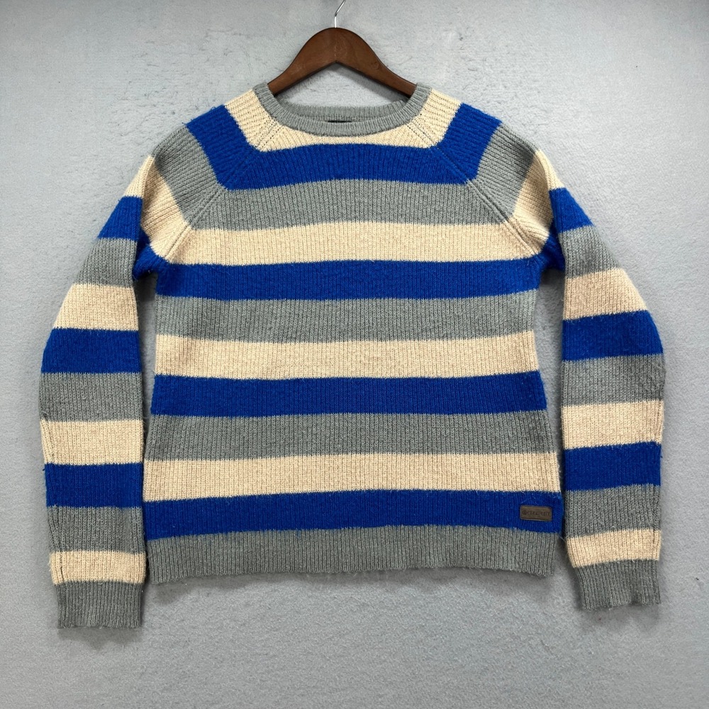Element Sweater Men Medium Tan Blue Gray StripedCrew Streetwear Skater Preppy
